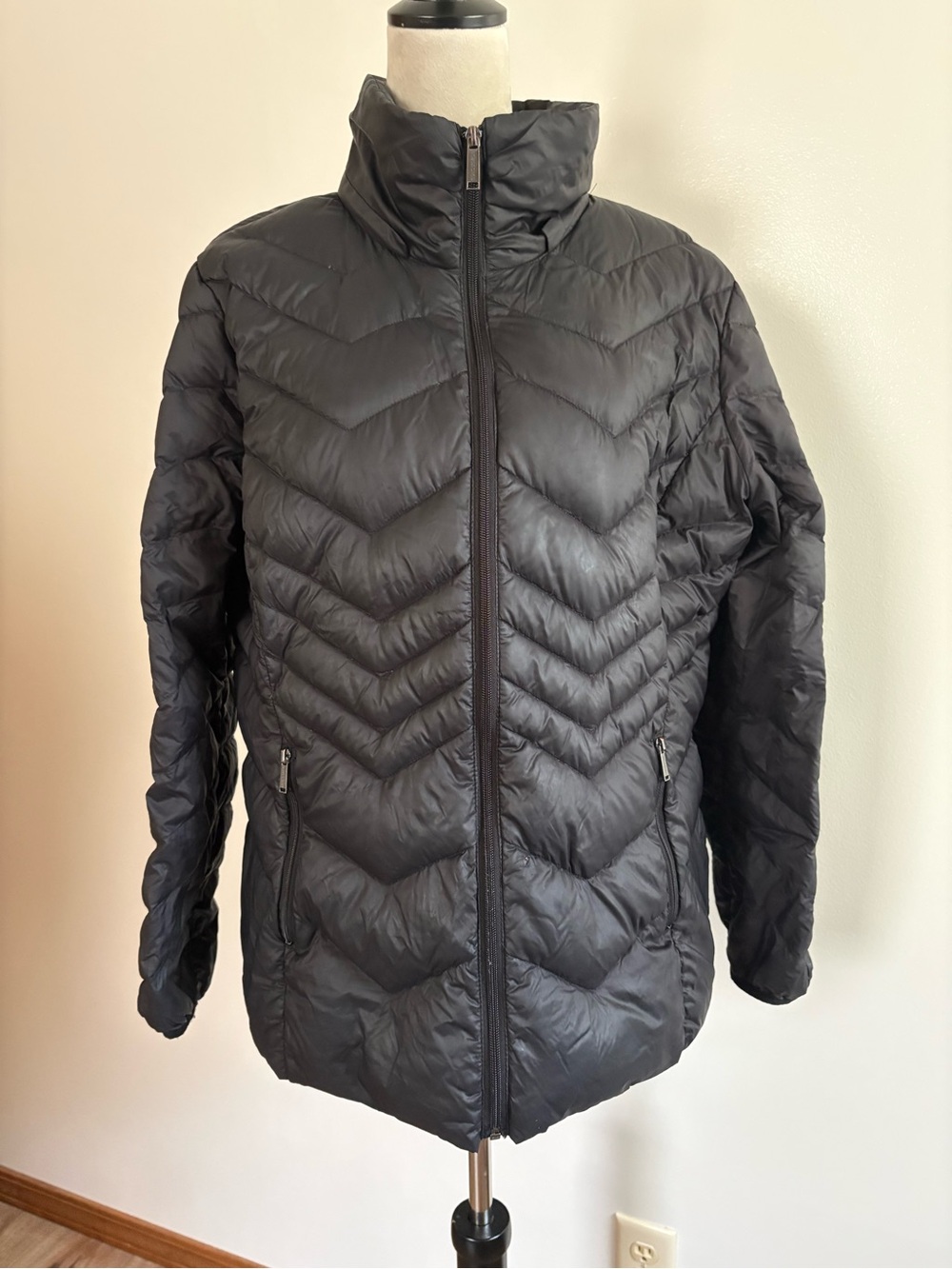 London Fog Packable Lightweight Down Filled Puffer Jacket Black Gray XL